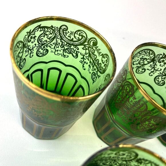 Vintage Green Juice Glasses Vintage Blown Glass Set of 5 6oz MCM Kitchen Home - Picture 4 of 8